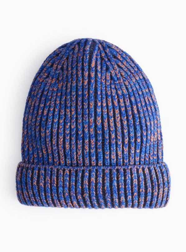 Blue & Black Ribbed Knitted Beanie  10-13 years