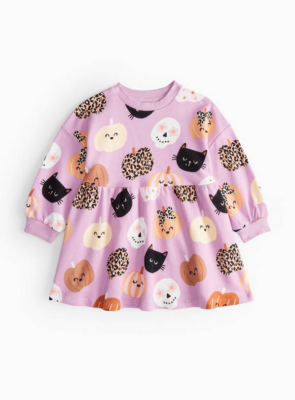 Lilac Halloween Pumpkin Print Sweatshirt Dress 2-3 years