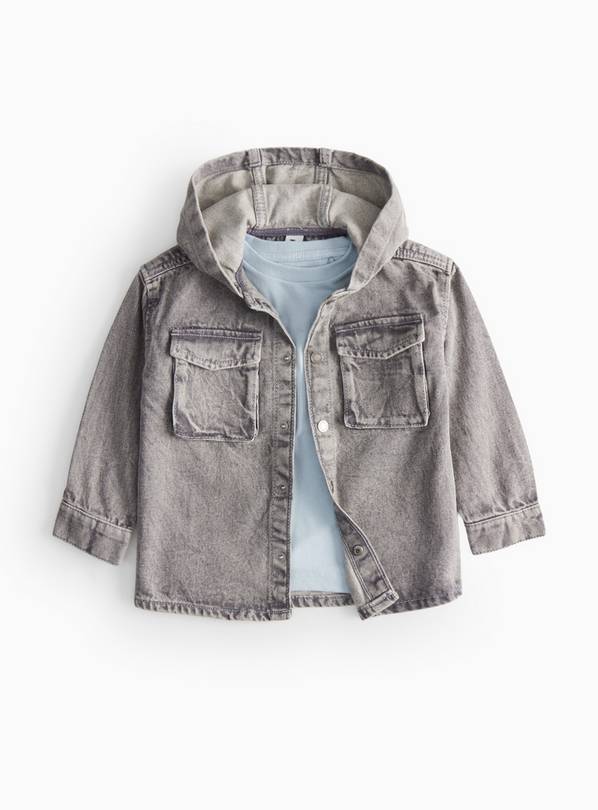 Blue T-Shirt & Grey Denim Hooded Jacket 3-4 years