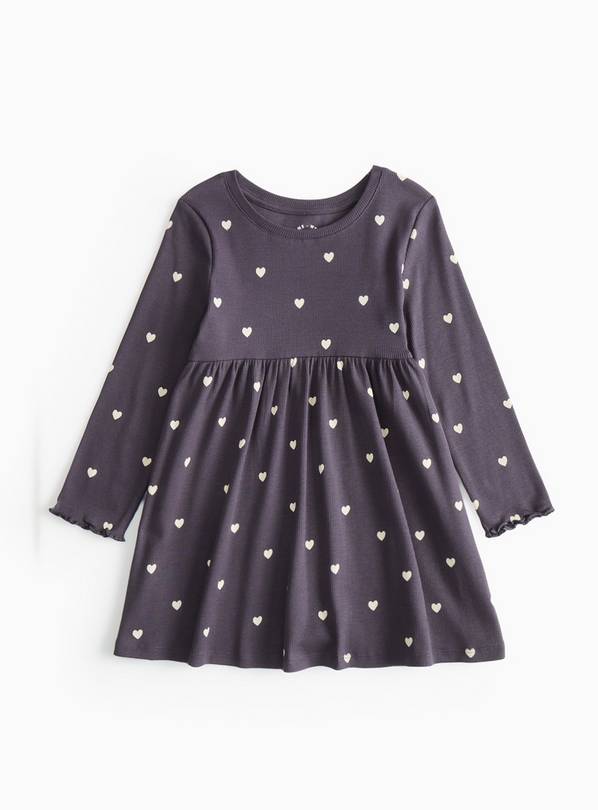 Charcoal Heart Print Ribbed Dress 6-7 years