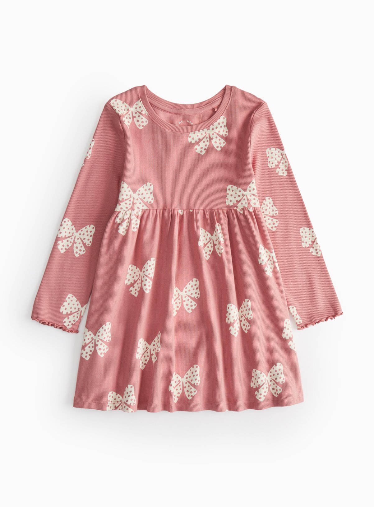 Pink Bow Print Ribbed Dress 3-4 years