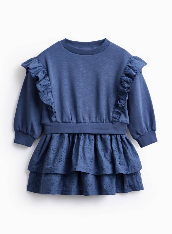 Blue Broderie Frill Sweatshirt Dress 3-4 years