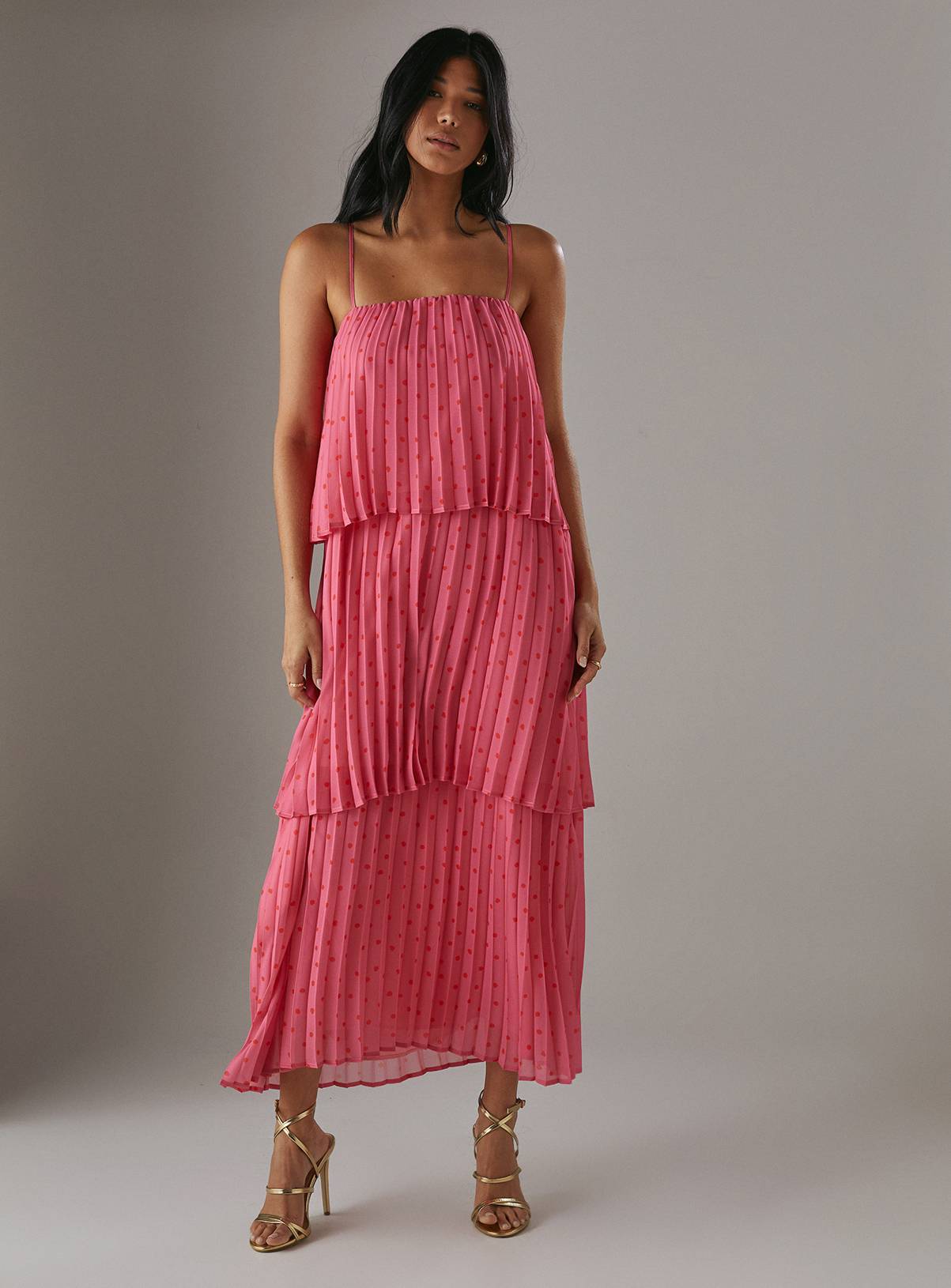WAREHOUSE Chiffon Pleated Tier Strappy Midi Dress 16 - Image 1