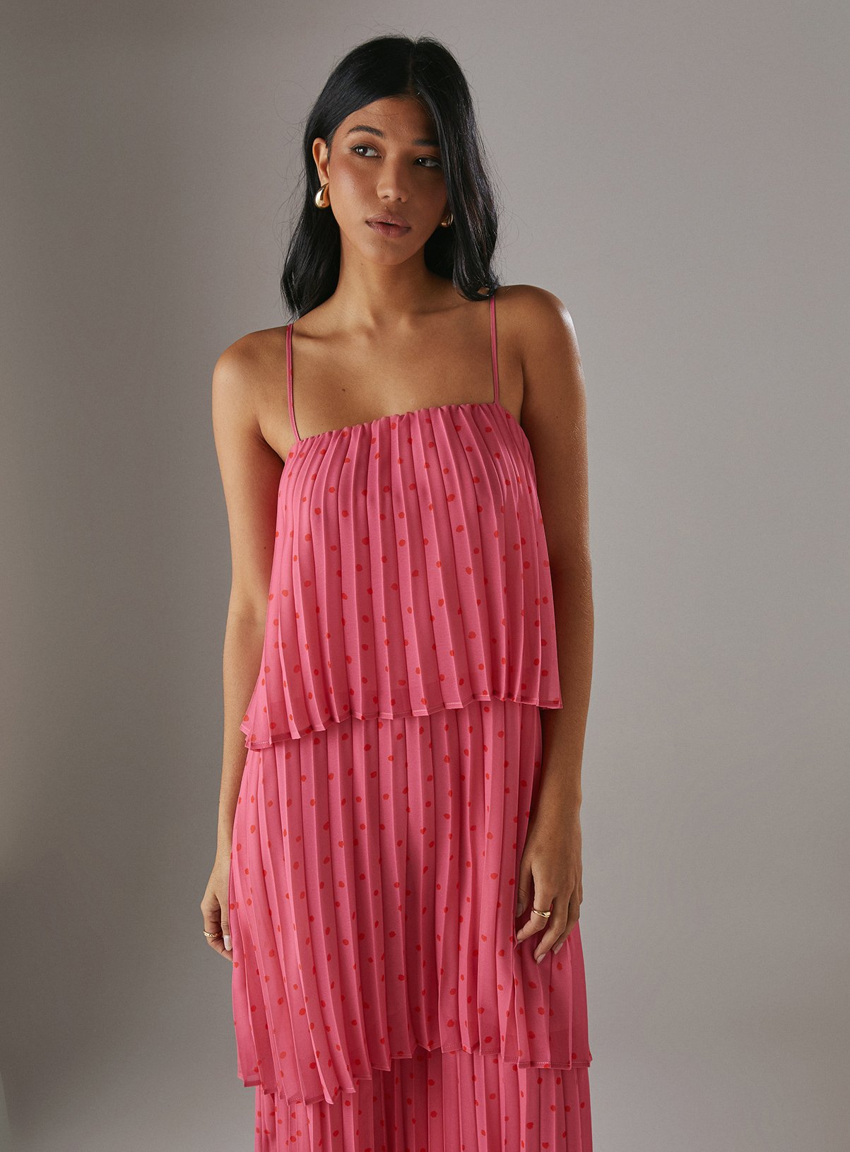 WAREHOUSE Chiffon Pleated Tier Strappy Midi Dress 16 - Image 2 thumbnail
