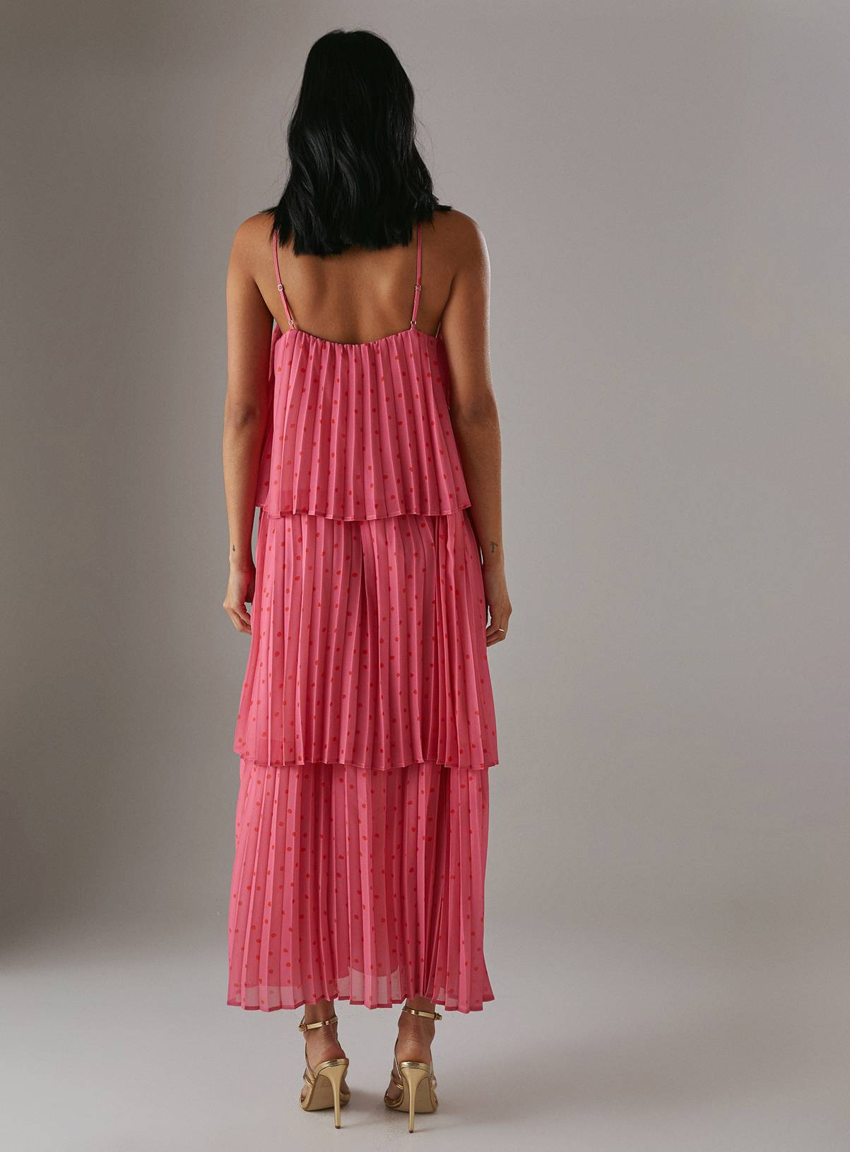 WAREHOUSE Chiffon Pleated Tier Strappy Midi Dress 16 - Image 3