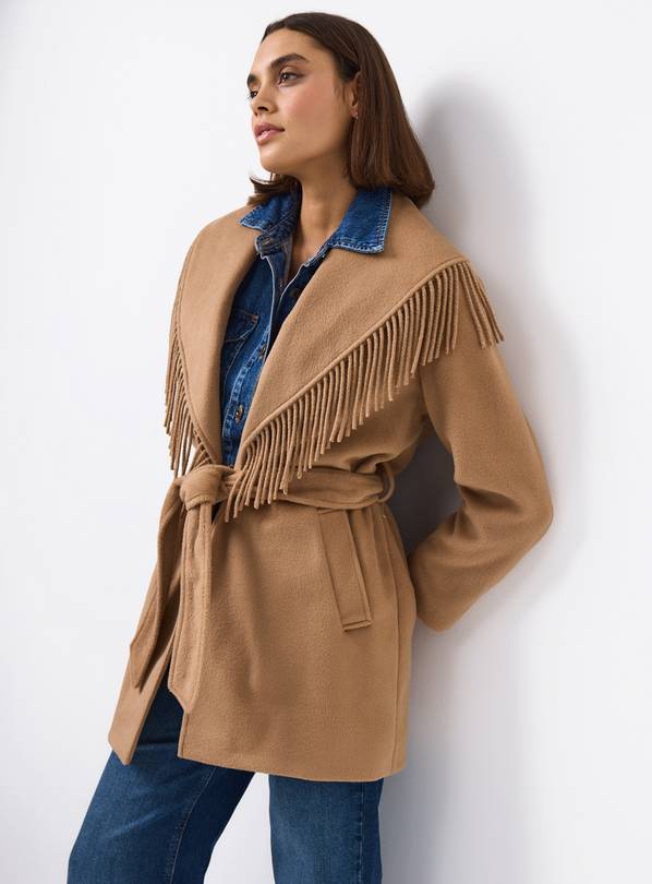 Tan Belted Fringed Jacket 22