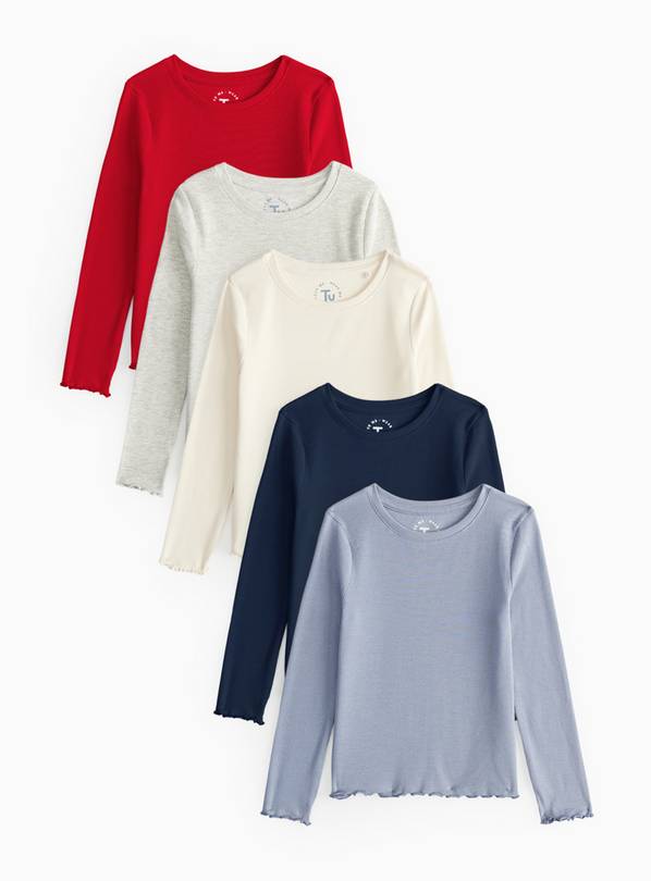 Ribbed Long Sleeve Tops 5 Pack 3-4 years