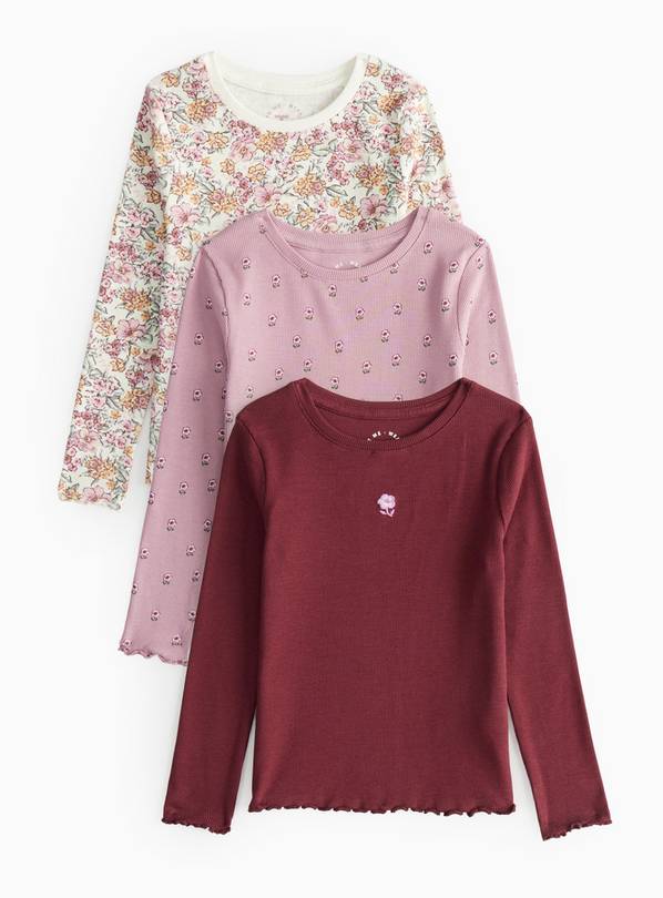 Floral Embroidered Ribbed Tops 3 Pack 2-3 years