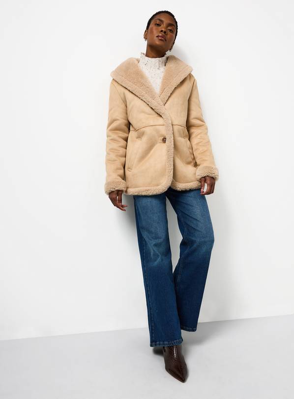 Buy Beige Faux Shearling Shawl Collar Jacket 6 | Jackets | Argos