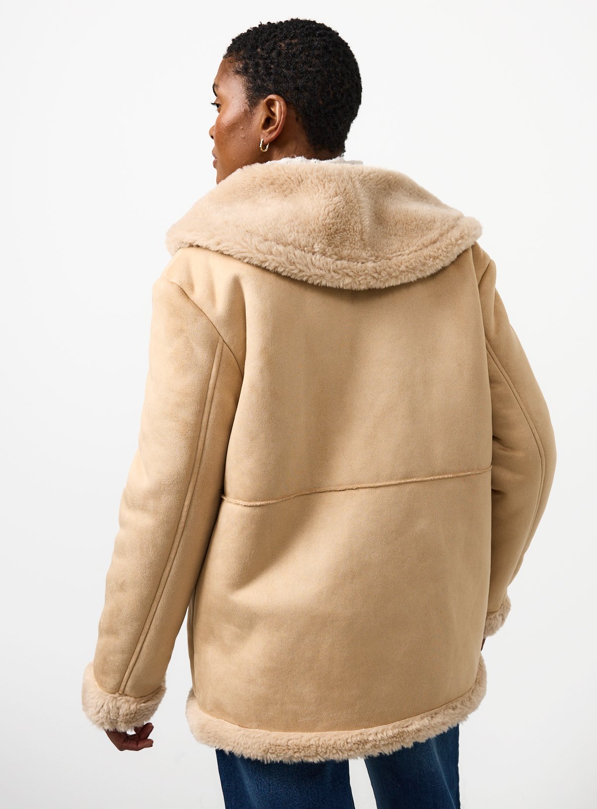 Beige Faux Shearling Shawl Collar Jacket 18 - Image 4 thumbnail