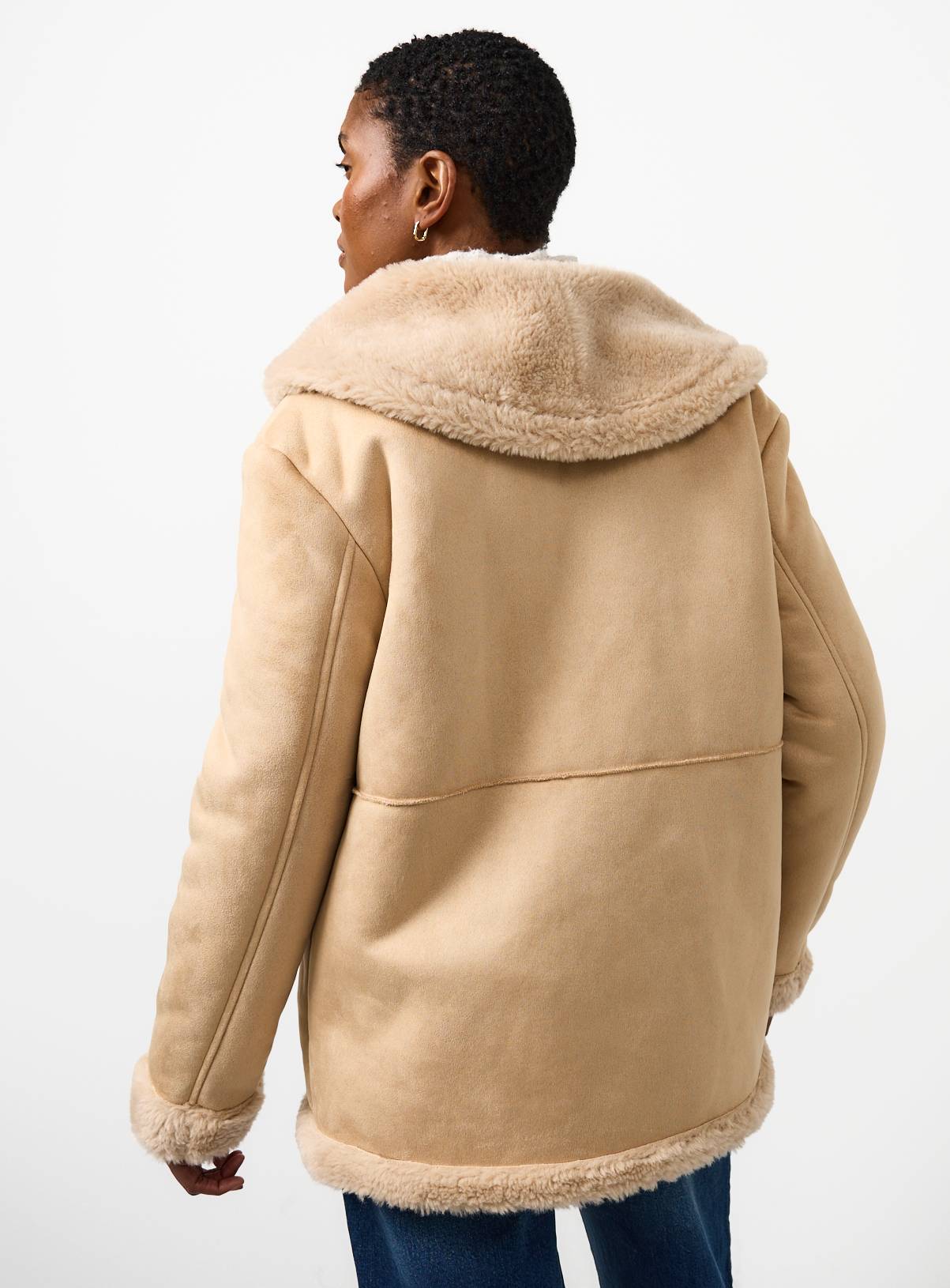 Beige Faux Shearling Shawl Collar Jacket 18 - Image 4