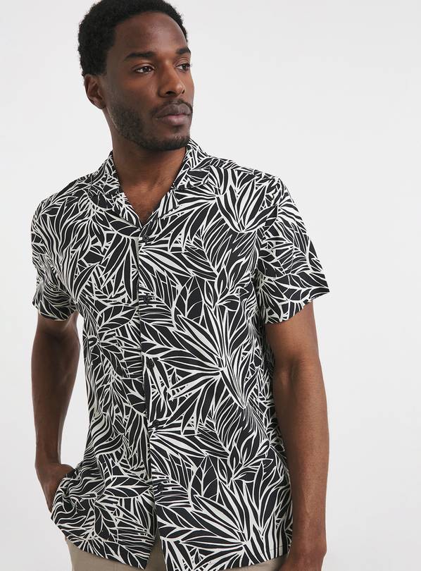 JACAMO Short Sleeve Mono Palm Print Revere Collar Shirt 4XL