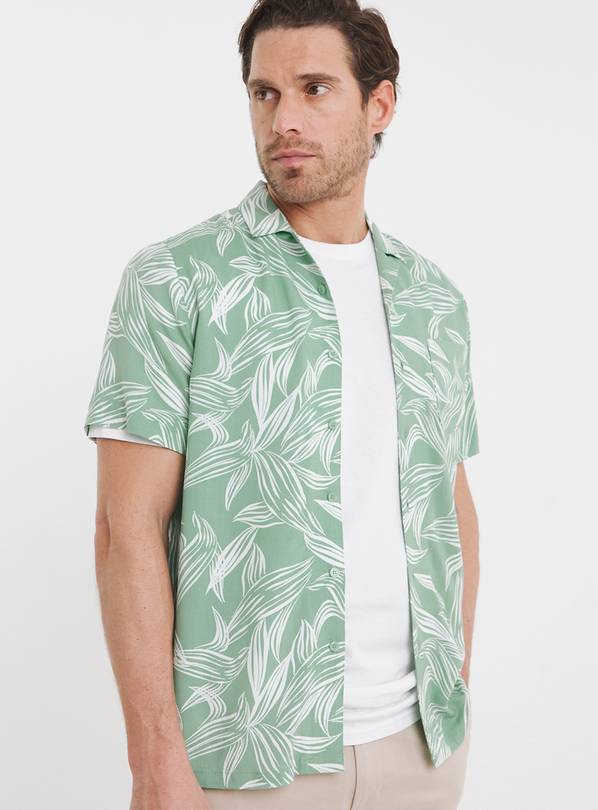 JACAMO Short Sleeve Revere Collar Viscose Palm Print Shirt 3XL