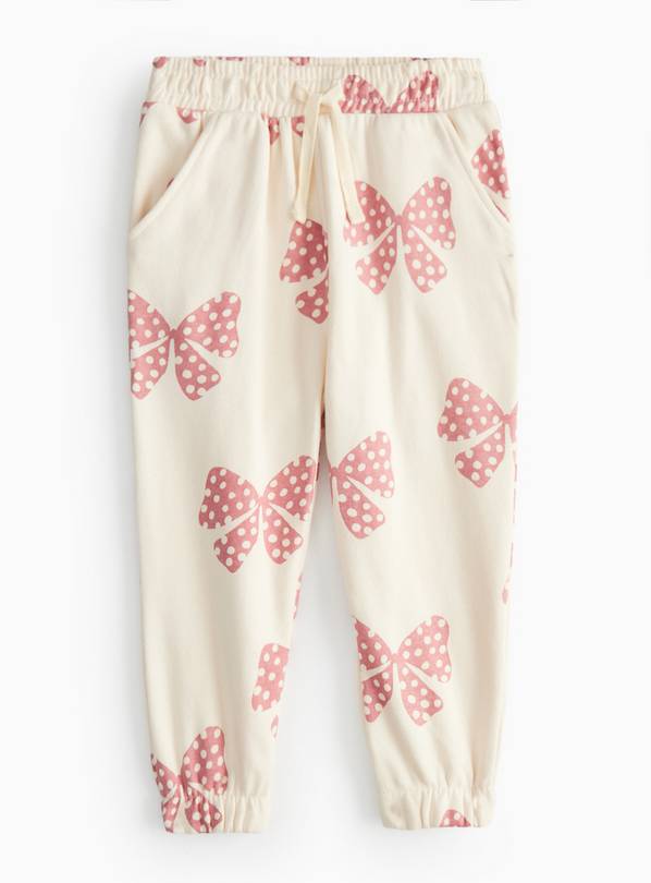 Cream Bows Printed Joggers  4-5 years