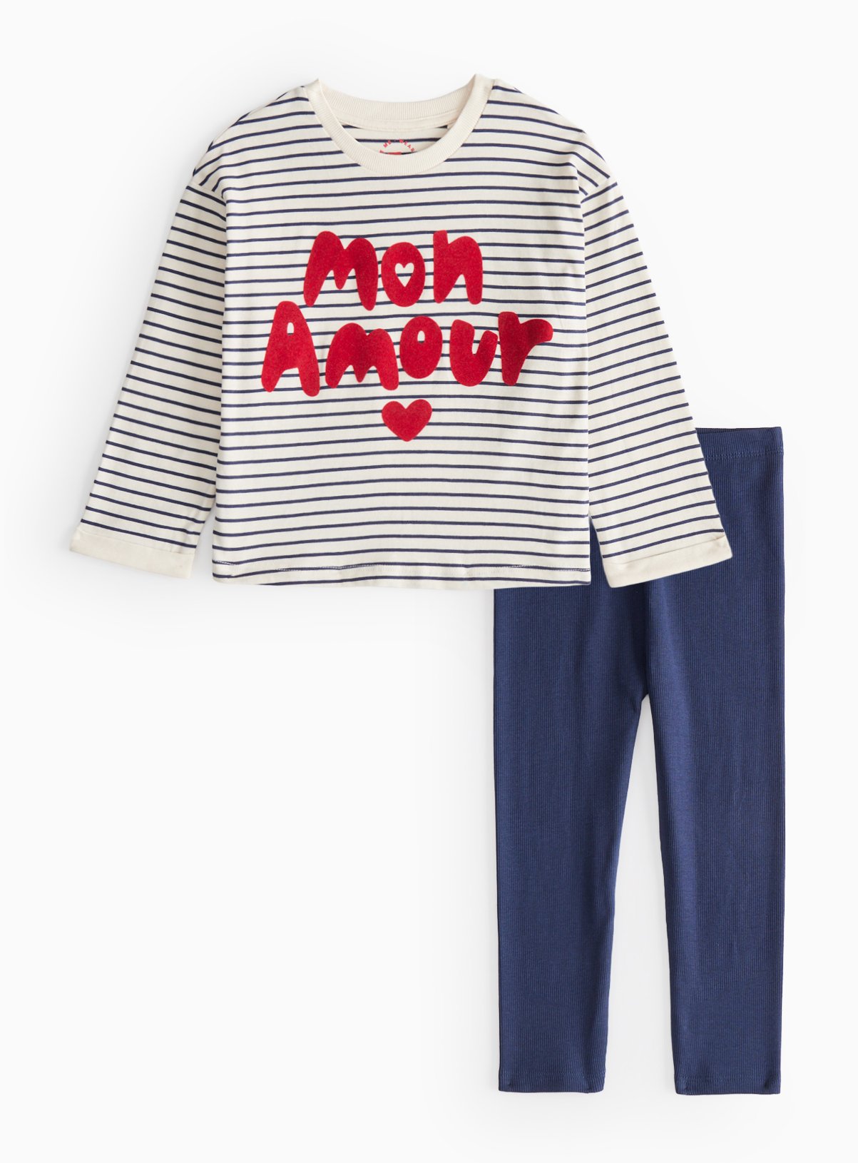 Navy Mon Amour Print Striped Top & Navy Leggings (3-4 Years) - Tu by Sainsbury's