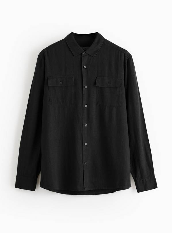 Black Linen Blend Utility Shirt XXXXL