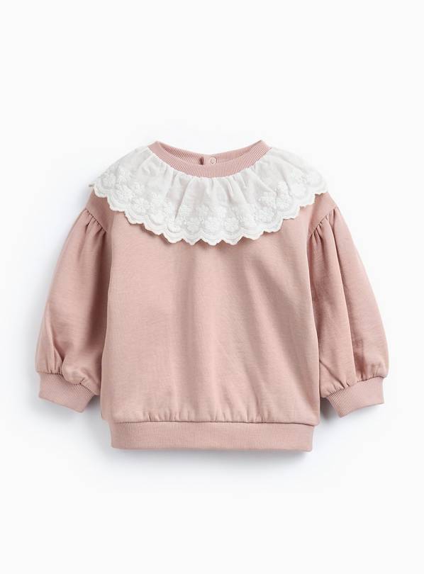 Pink Broderie Collar Sweatshirt Up to 3 mths