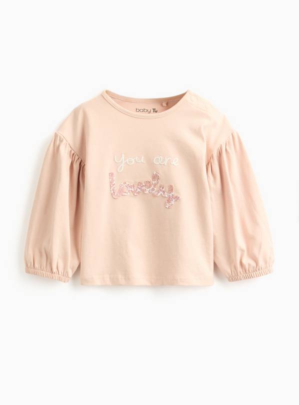 Pink Lovely Embroidered Slogan Long Sleeve Top 12-18 months