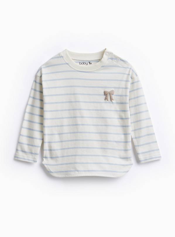 Cream Striped Bow Design Long Sleeve Top 9-12 months