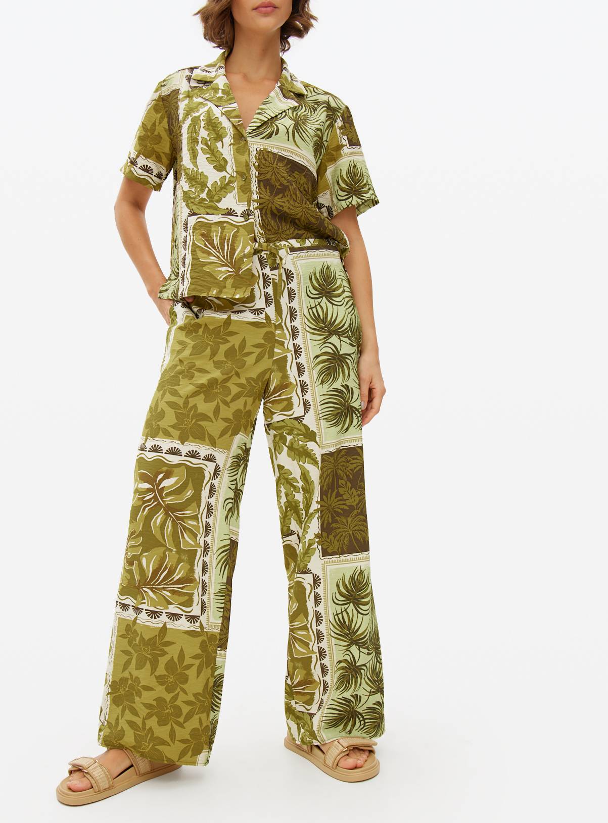 Green Safari Print Wide Leg Co-ord Trousers 18 - Image 1