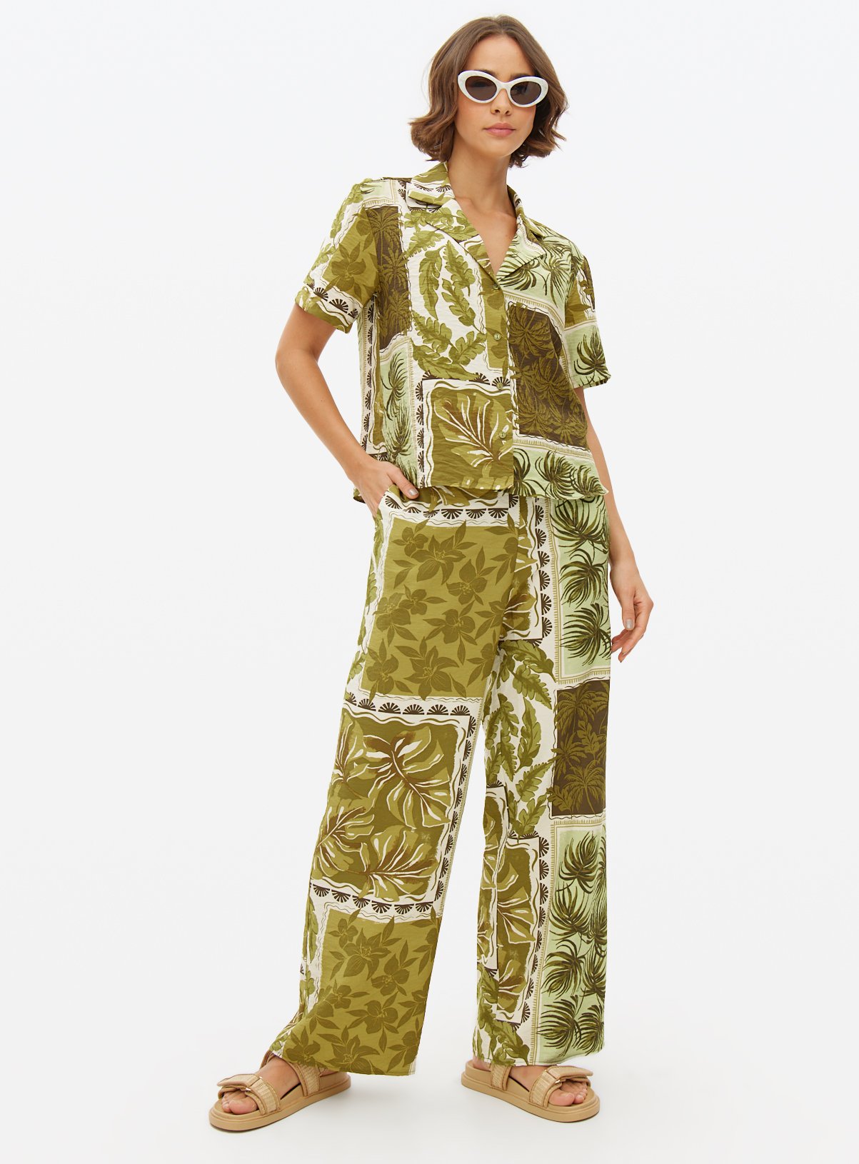 Green Safari Print Wide Leg Co-ord Trousers 18 - Image 3 thumbnail