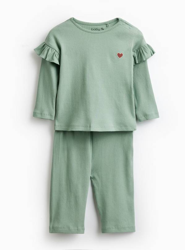 Green Frill Ribbed Two Piece Set 18-24 months