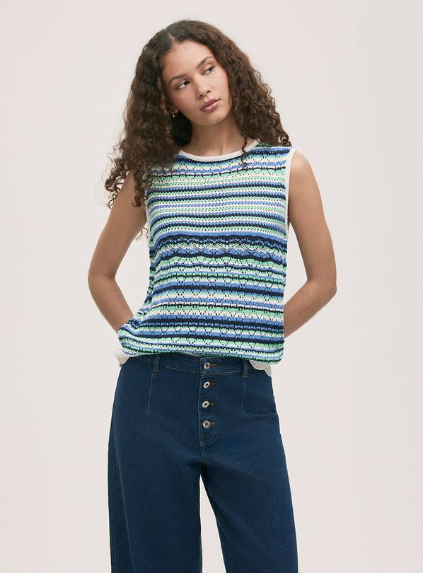 FINERY Porsha Crochet Vest Blue Stripe 12