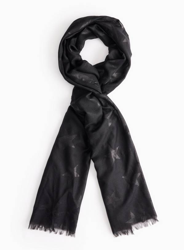 Black Jacquard Sparkle Star Lightweight Scarf One Size