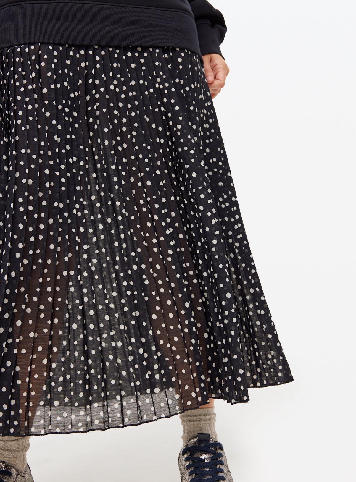 Black Sweatshirt Combined Plisse Polka Dot Midaxi Dress  24 - Image 3 thumbnail