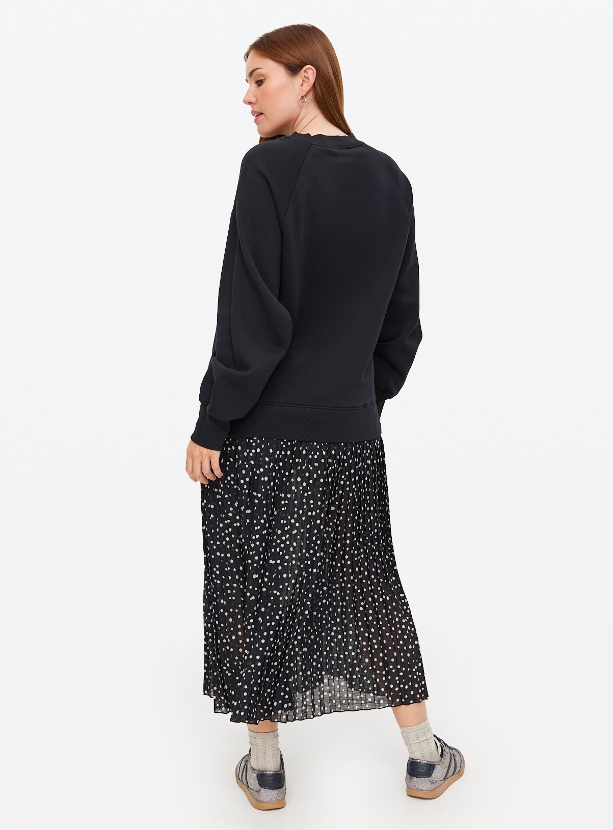 Black Sweatshirt Combined Plisse Polka Dot Midaxi Dress  24 - Image 4 thumbnail