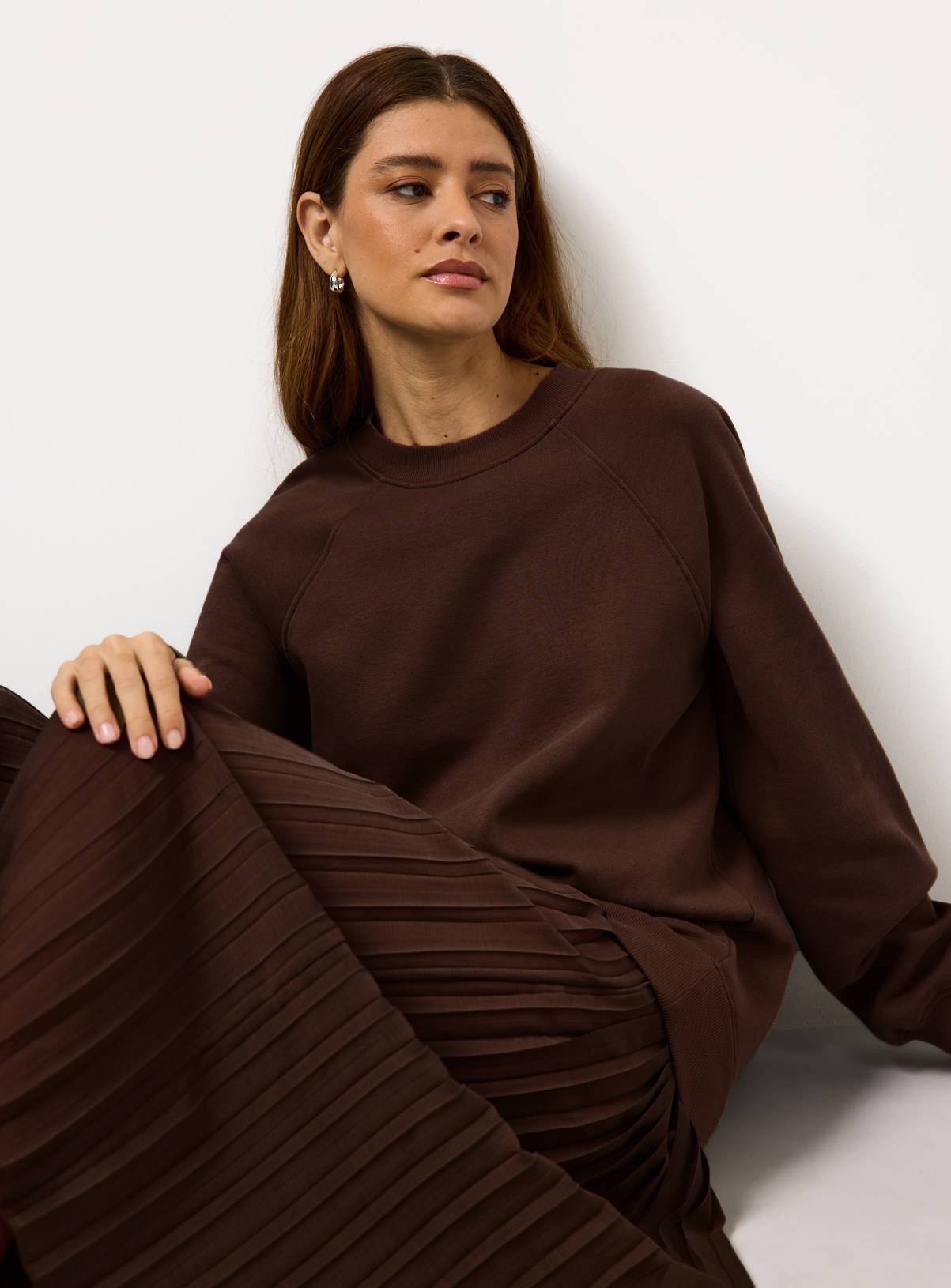 Brown Sweatshirt Combined Plisse Midaxi Dress 8 - Image 2