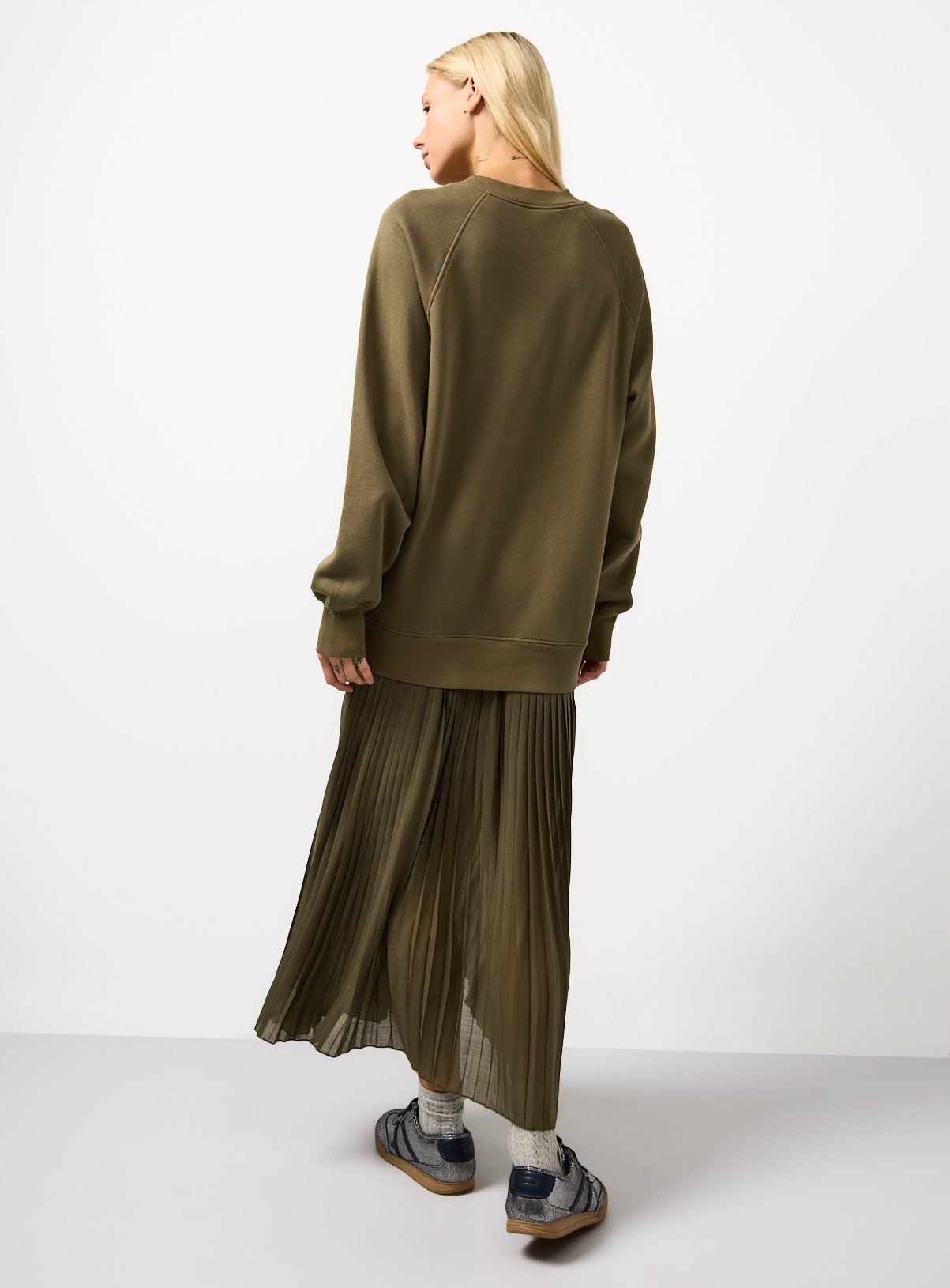 Khaki Sweatshirt Combined Plisse Midaxi Dress 16 - Image 4 thumbnail