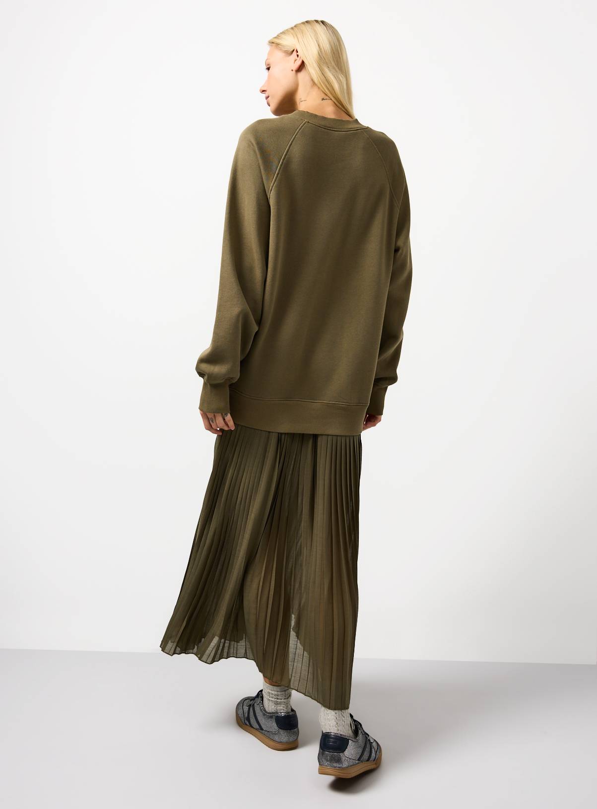 Khaki Sweatshirt Combined Plisse Midaxi Dress 16 - Image 4
