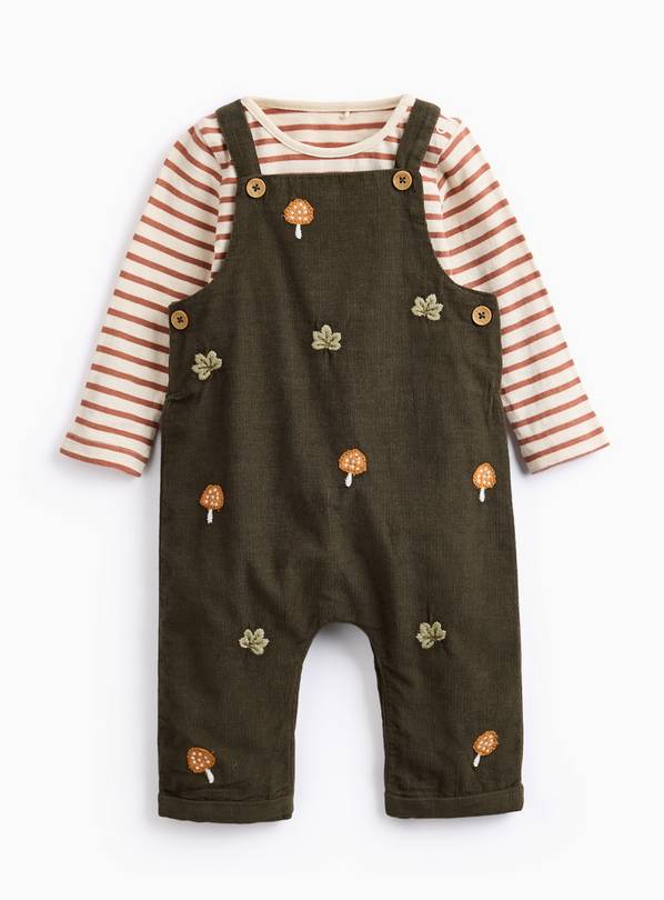Brown Embroidered Corduroy Dungarees & Bodysuit Set 3-6 months