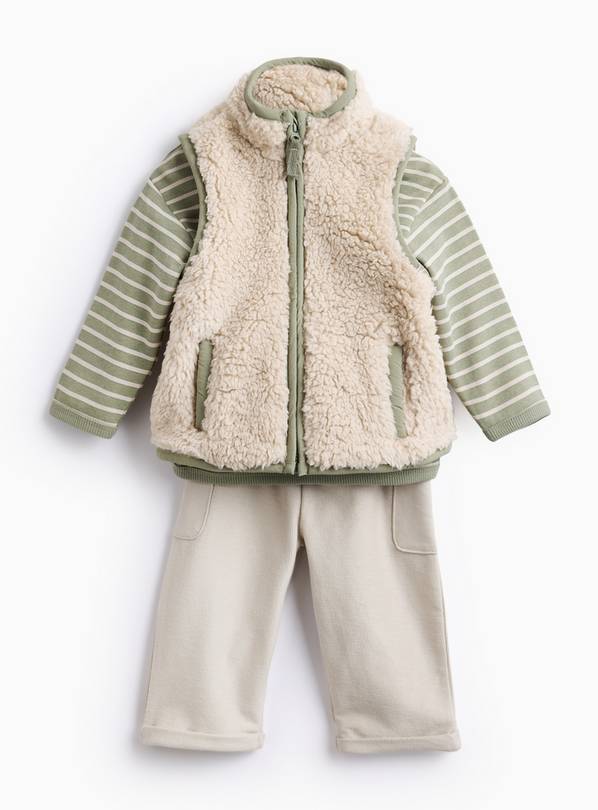 Cream Borg Gilet 3-Piece Set 6-9 months