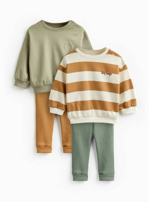 4 Pack Stripe & Plain Leggings & Sweatshirt Set 9-12 months