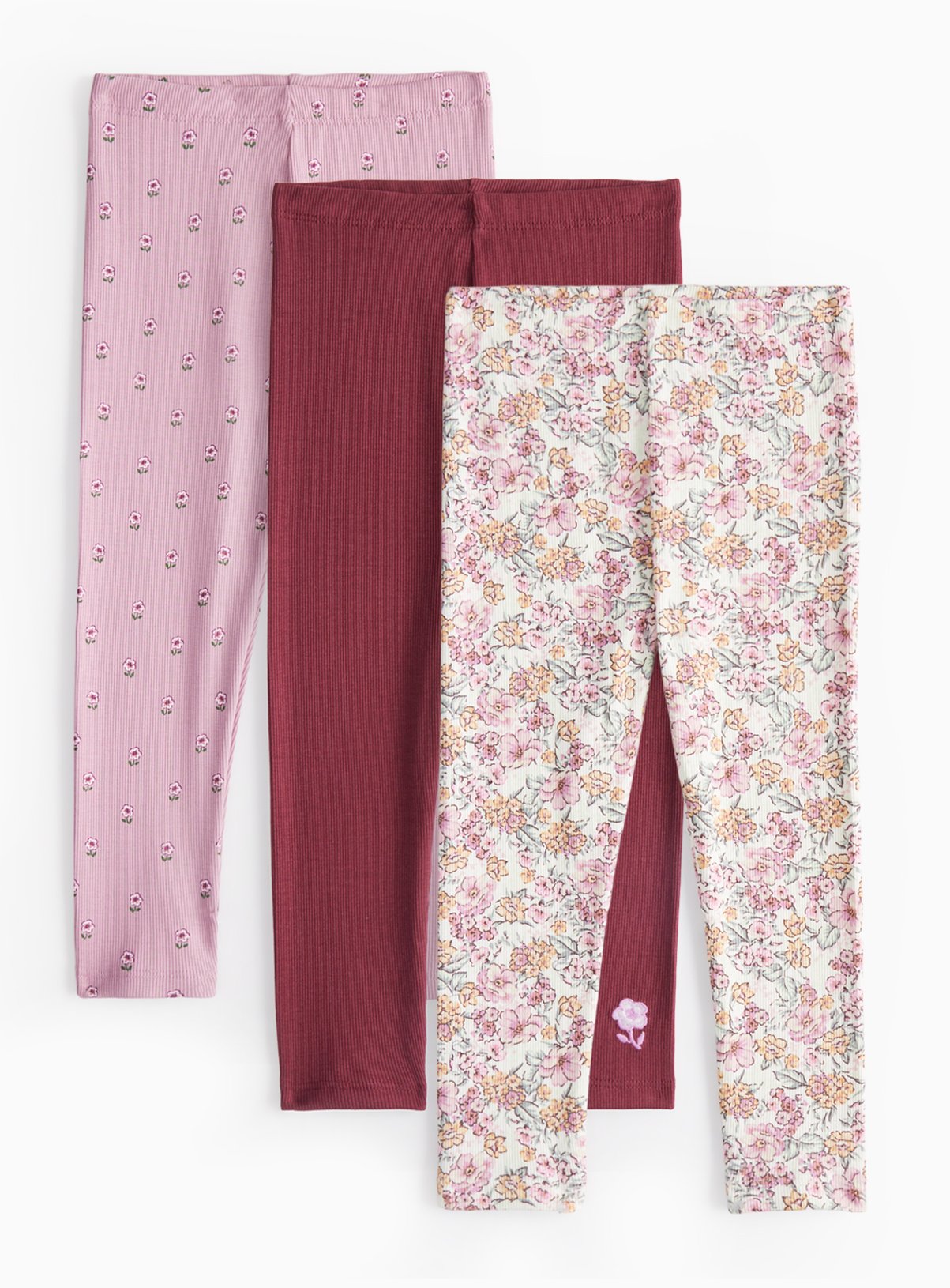 Red Red Pink Floral Ribbed Leggings 3 Pack (6-7 Years) - Tu by Sainsbury's