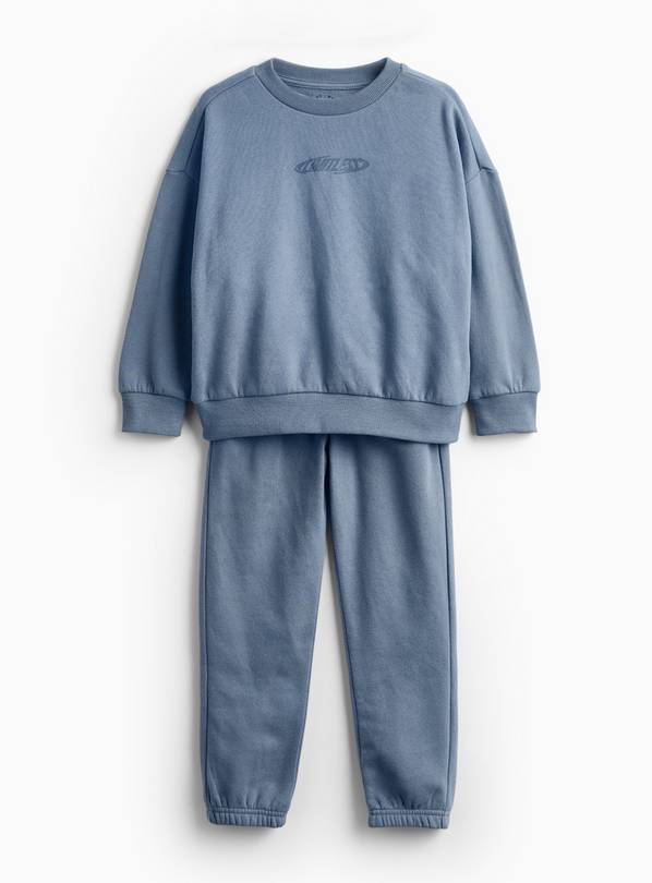Blue Slogan Print Sweatshirt & Joggers Set 8 years