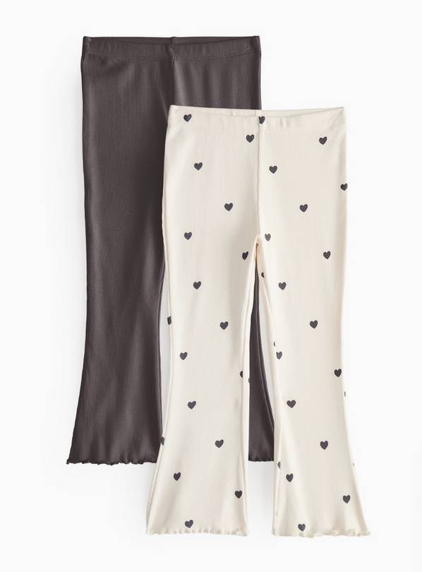 Cream Heart Ribbed Flared Leggings 2 Pack 2-3 years