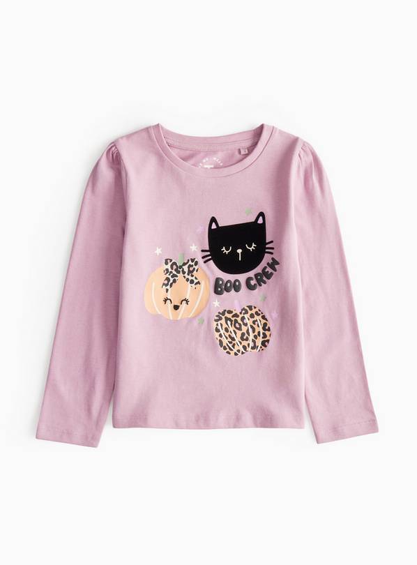 Halloween Lilac  Cats Boo Crew Neck Long Sleeve T-SHirt 3-4 years