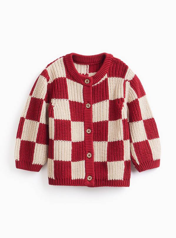 Red Chequered Knitted Cardigan Up to 3 mths
