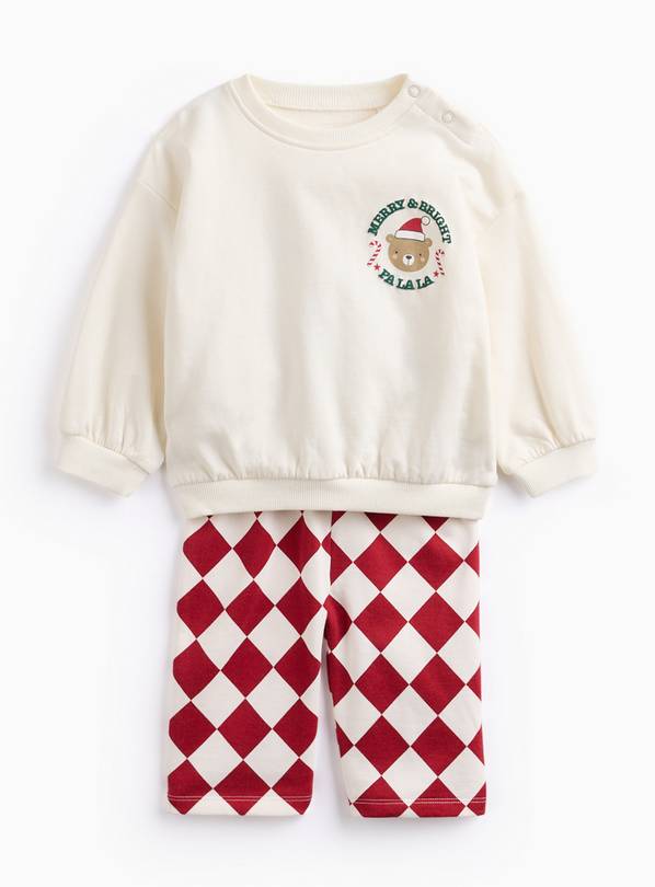 Unisex Christmas Cream Sweat Top & Bottoms Set Up to 3 mths