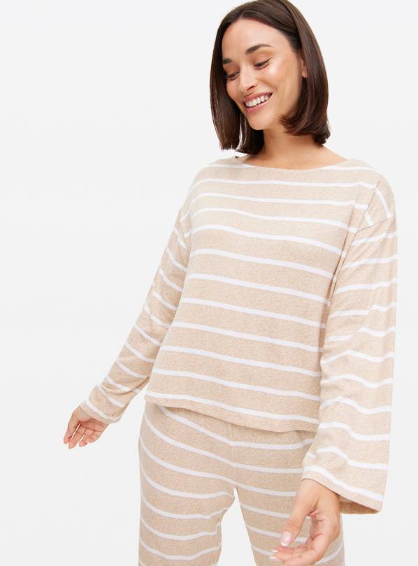 Oatmeal Striped Soft Touch Co-ord Pyjama Top M