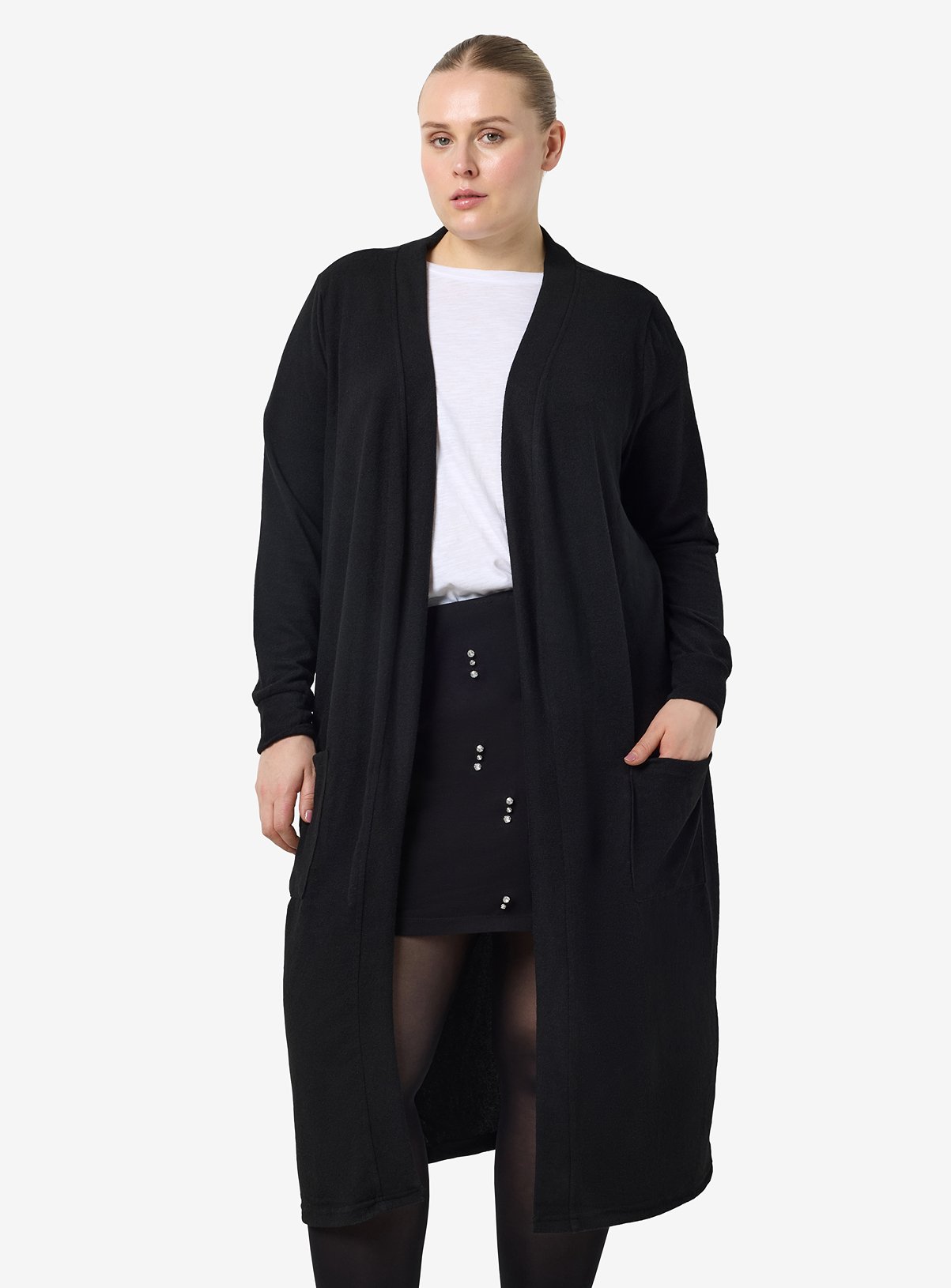 Black NOISY MAY Long Sleeved Long Cardigan Curve