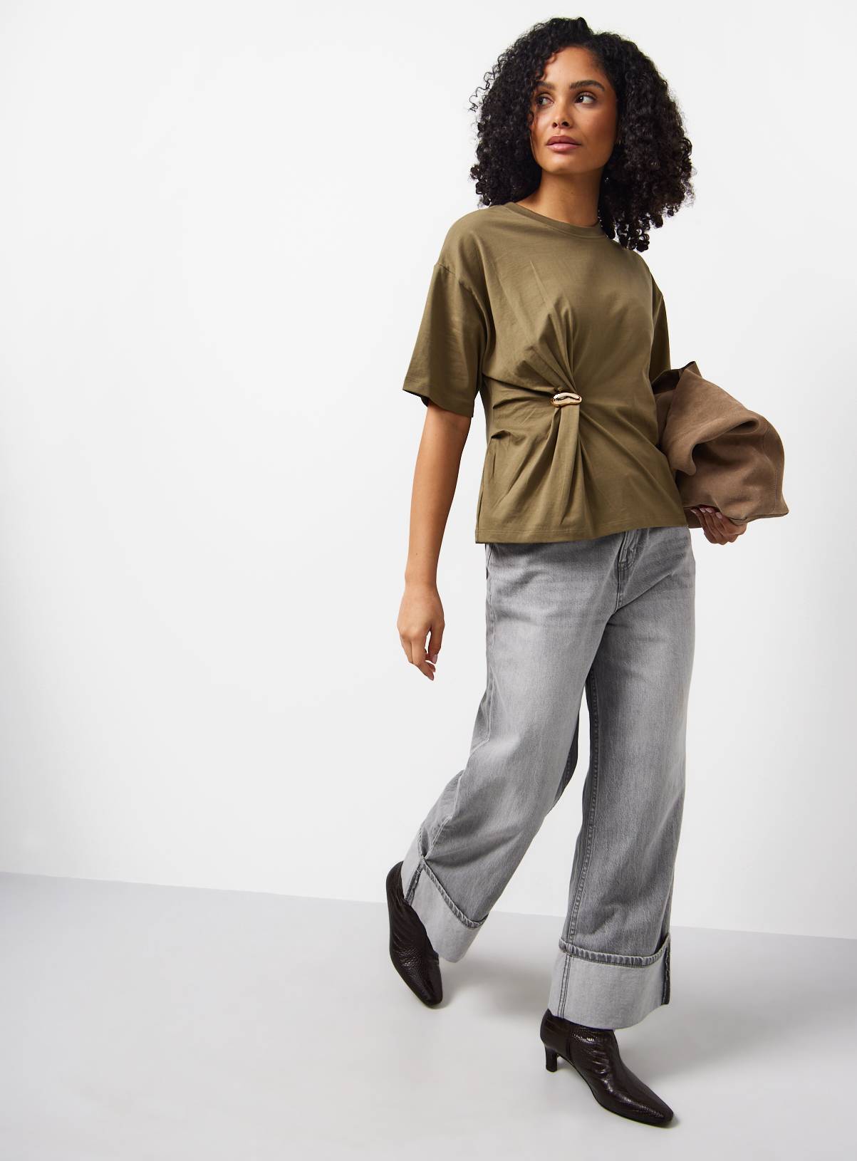 Khaki Hardware Twist Detail T-Shirt 12 - Image 1