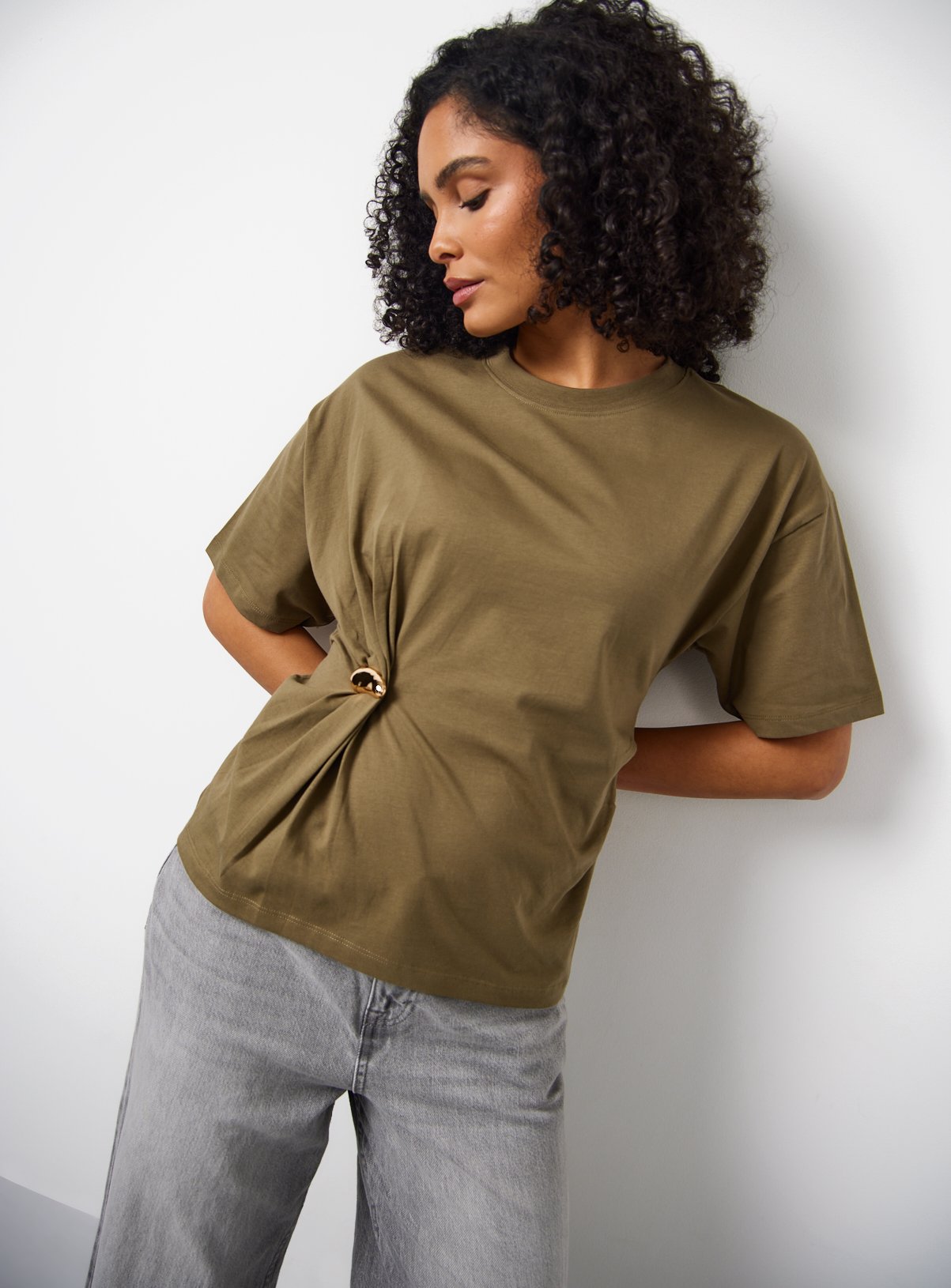 Khaki Hardware Twist Detail T-Shirt 12 - Image 2 thumbnail