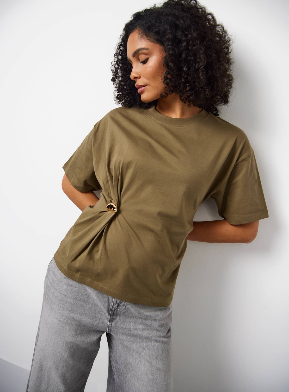 Khaki Hardware Twist Detail T-Shirt 12 - Image 2