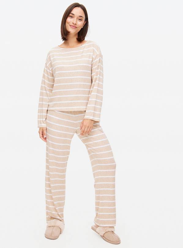 Oatmeal Striped Soft Touch Co-ord Pyjama Bottoms L