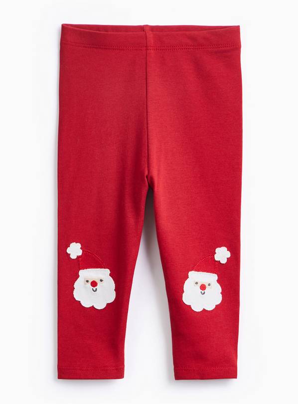 Christmas Santa Badge Red Leggings  3-6 months