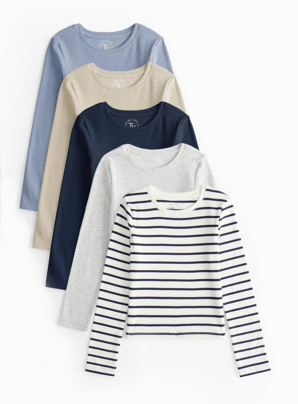 Plain And Striped Long Sleeve T-Shirts 5 Pack 13 years